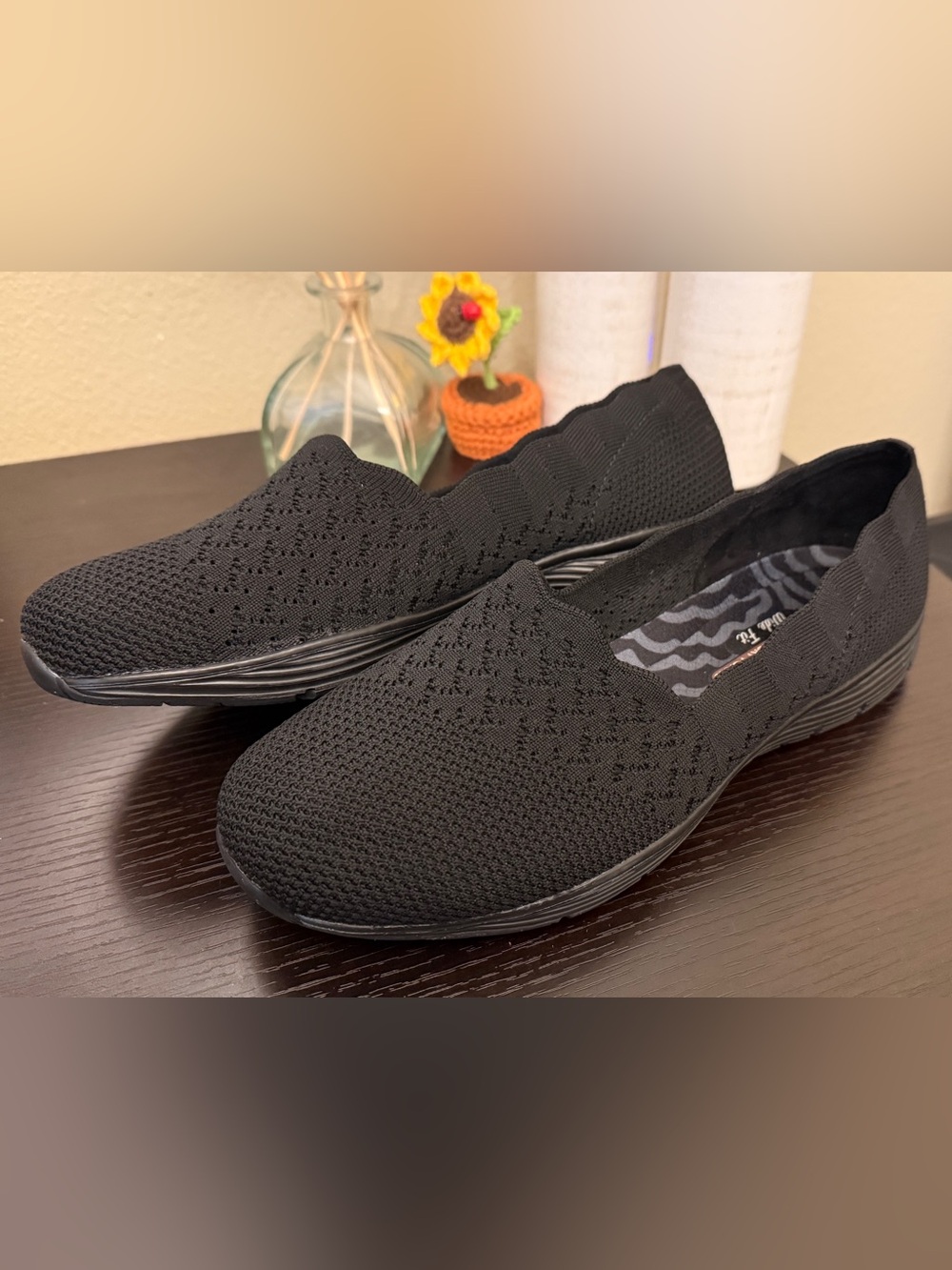 Skechers Women's Black Knit Slip-On Flats